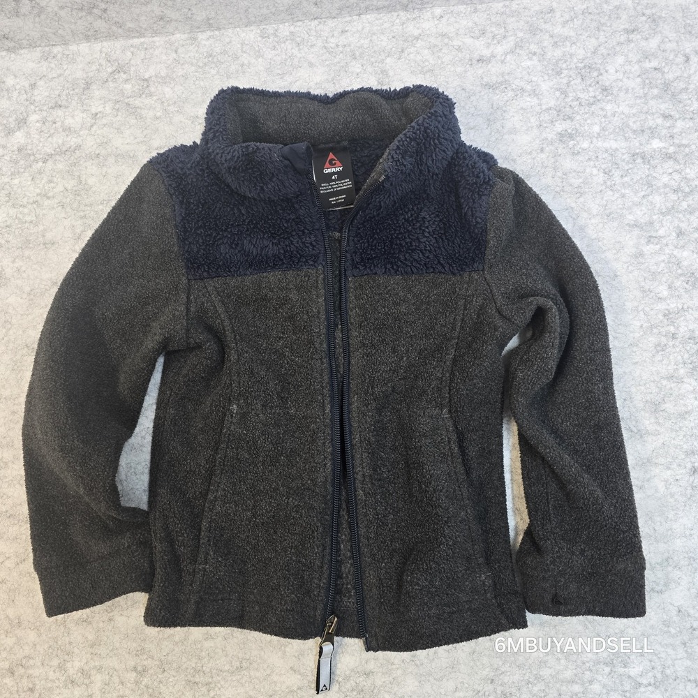 Gerry Toddler Boys Full Zip Fleece Jacket Charcoal Navy Sherpa 4T 1614541